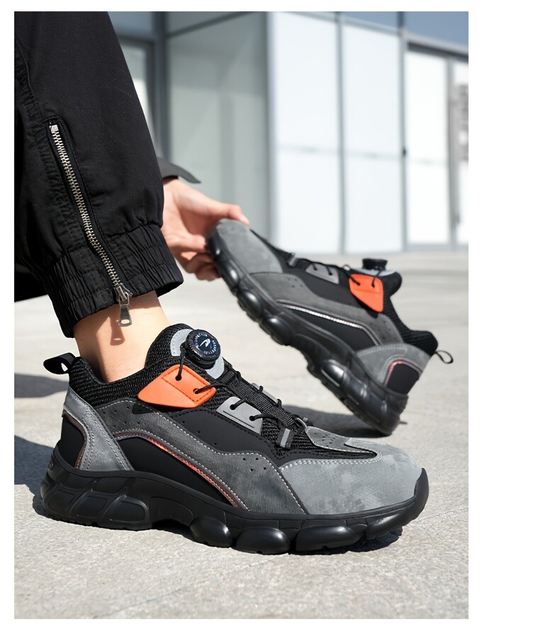 Men Work Rotating Buckle Safety Shoes Steel Toe Cap Boots Breathable Lightweight
