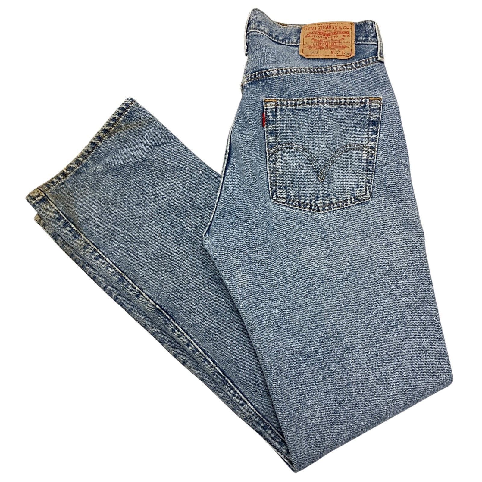 Levi’s 501 Jeans Mens 32W 34L Blue Straight Leg Denim Button Fly Red Tab