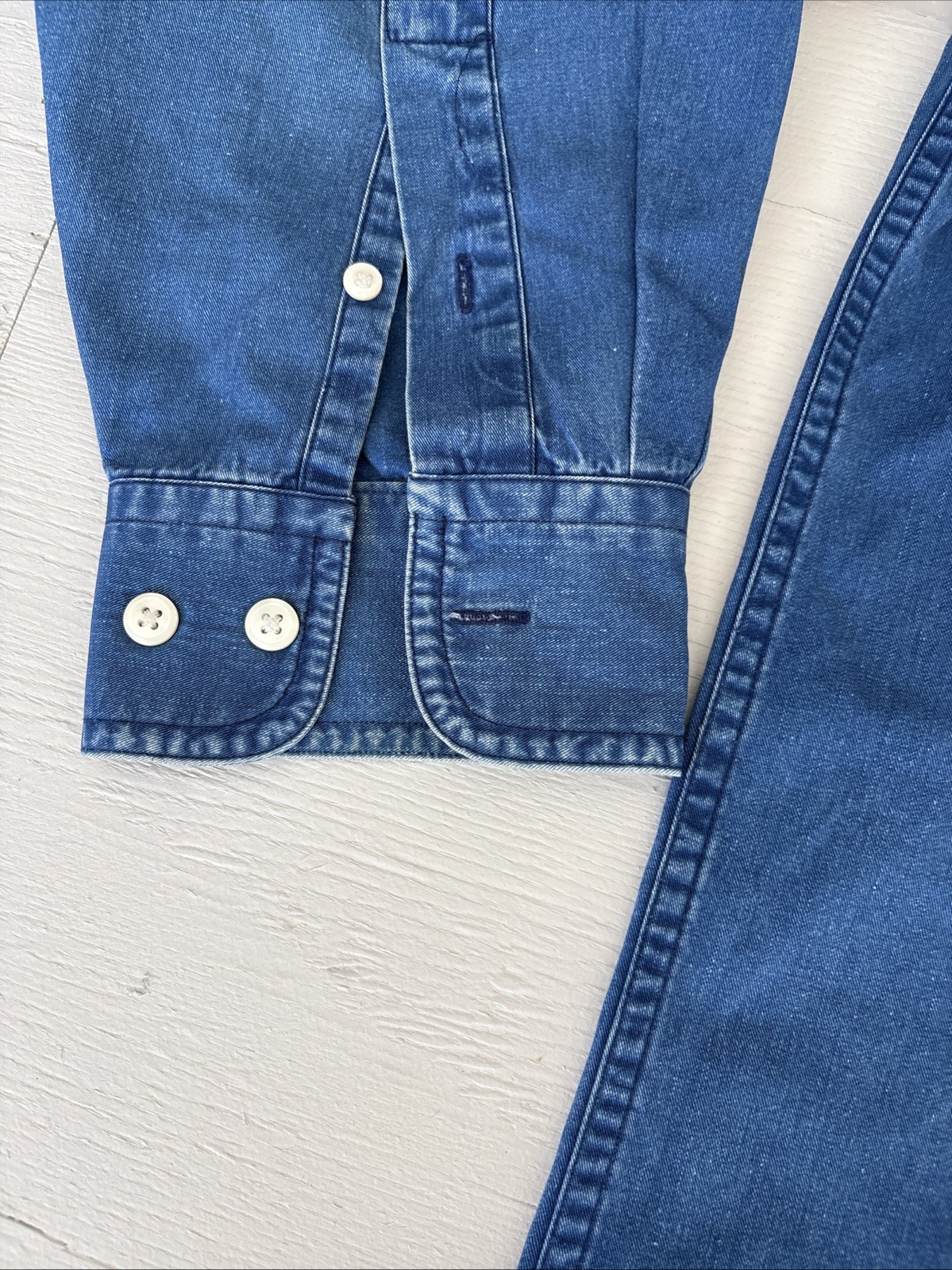 Norsport Men’s Band Collar Blue Denim Cotton Shirt Sz XL