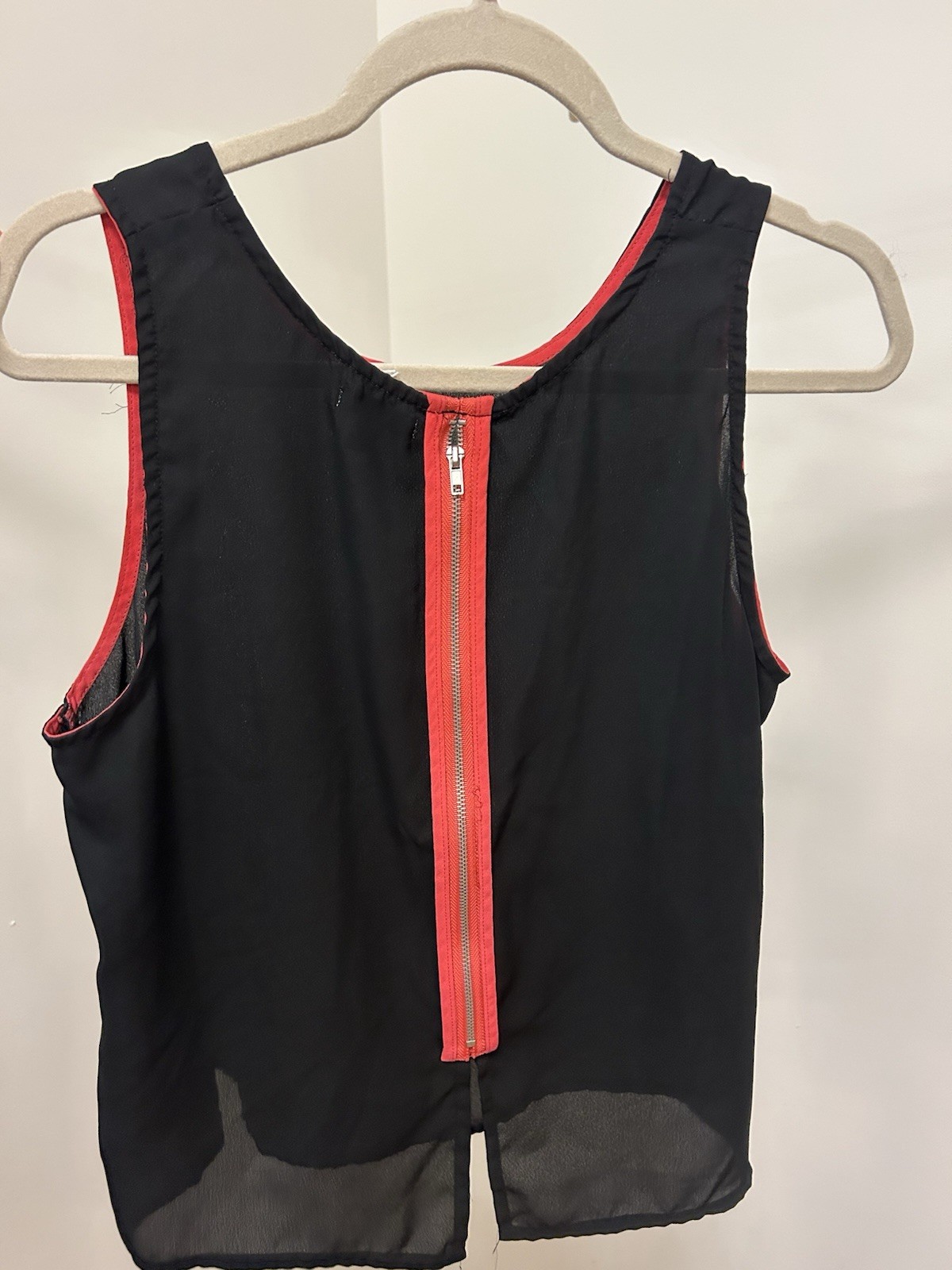 Bongo Y2K Women’s Black tank top zip-Up Top W coral Detail Size Lg sleeveless #9