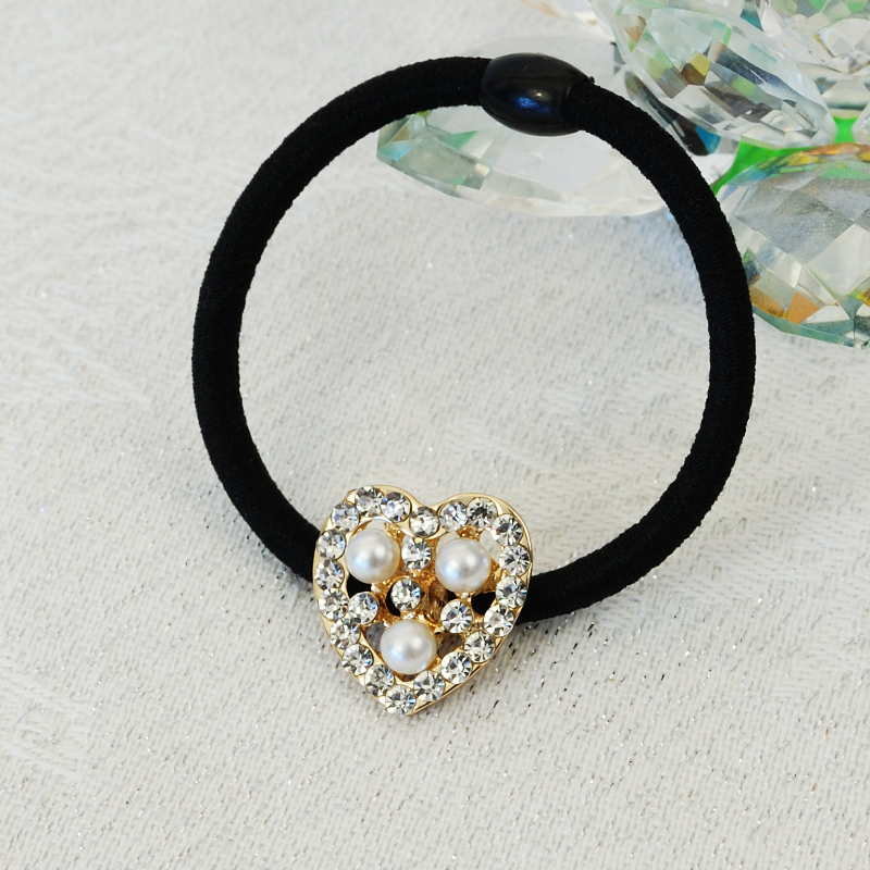 Fashion Gold Tone Clear Rhinestone and Pearl Hair Tie