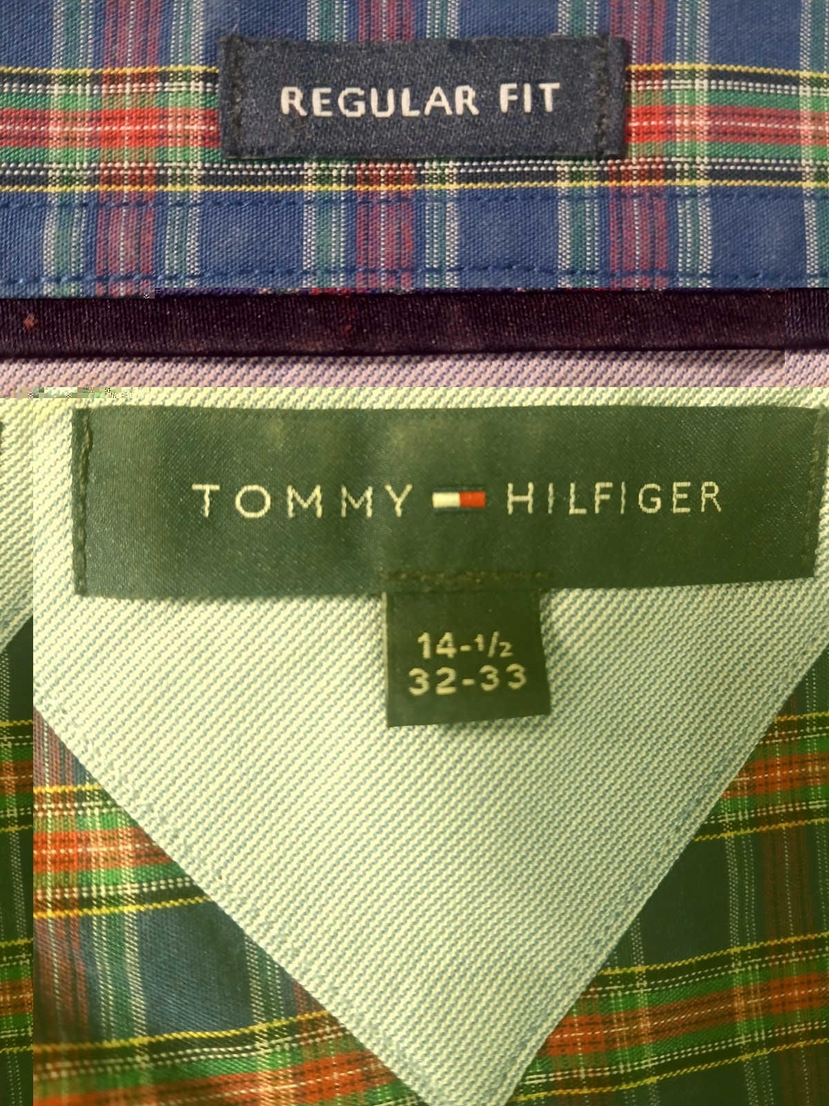 Tommy Hilfiger Plaid Dress Shirt Regular Fit Long Sleeve 14.5 32/33