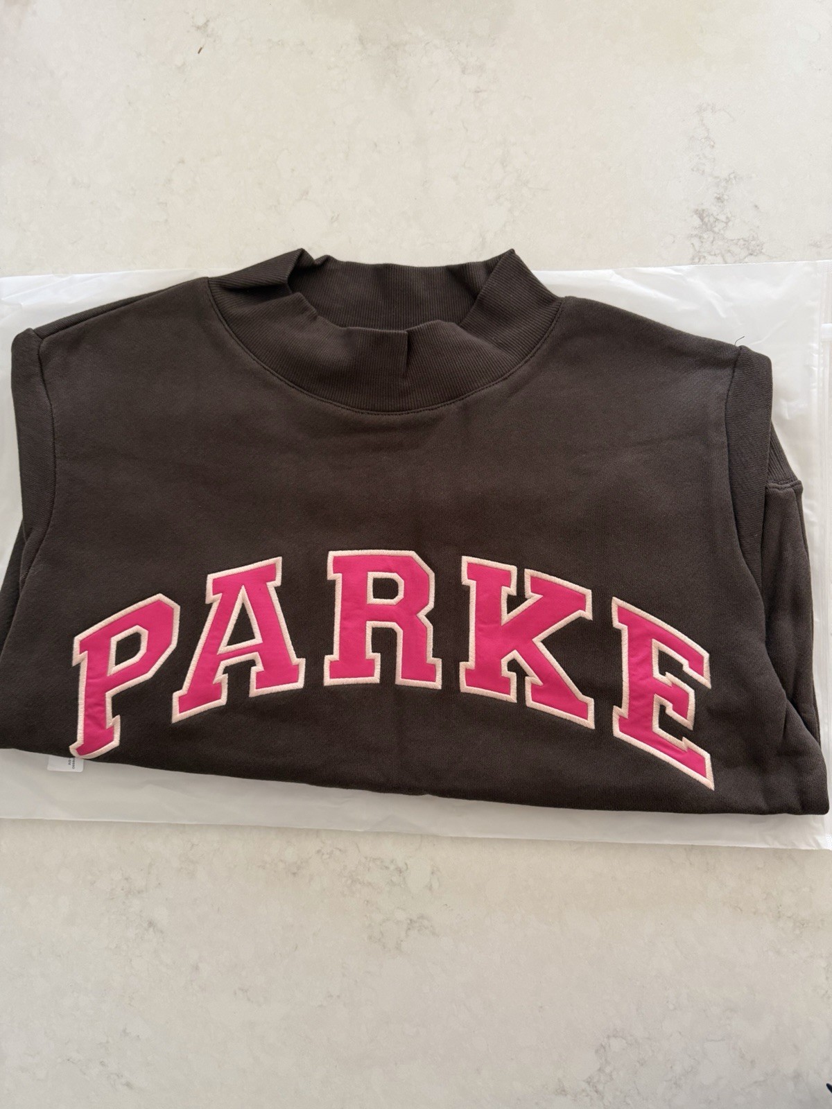 Size S/M Parke Dunkin Donuts Varsity Mockneck Espresso Brown Pink NEW IN HAND