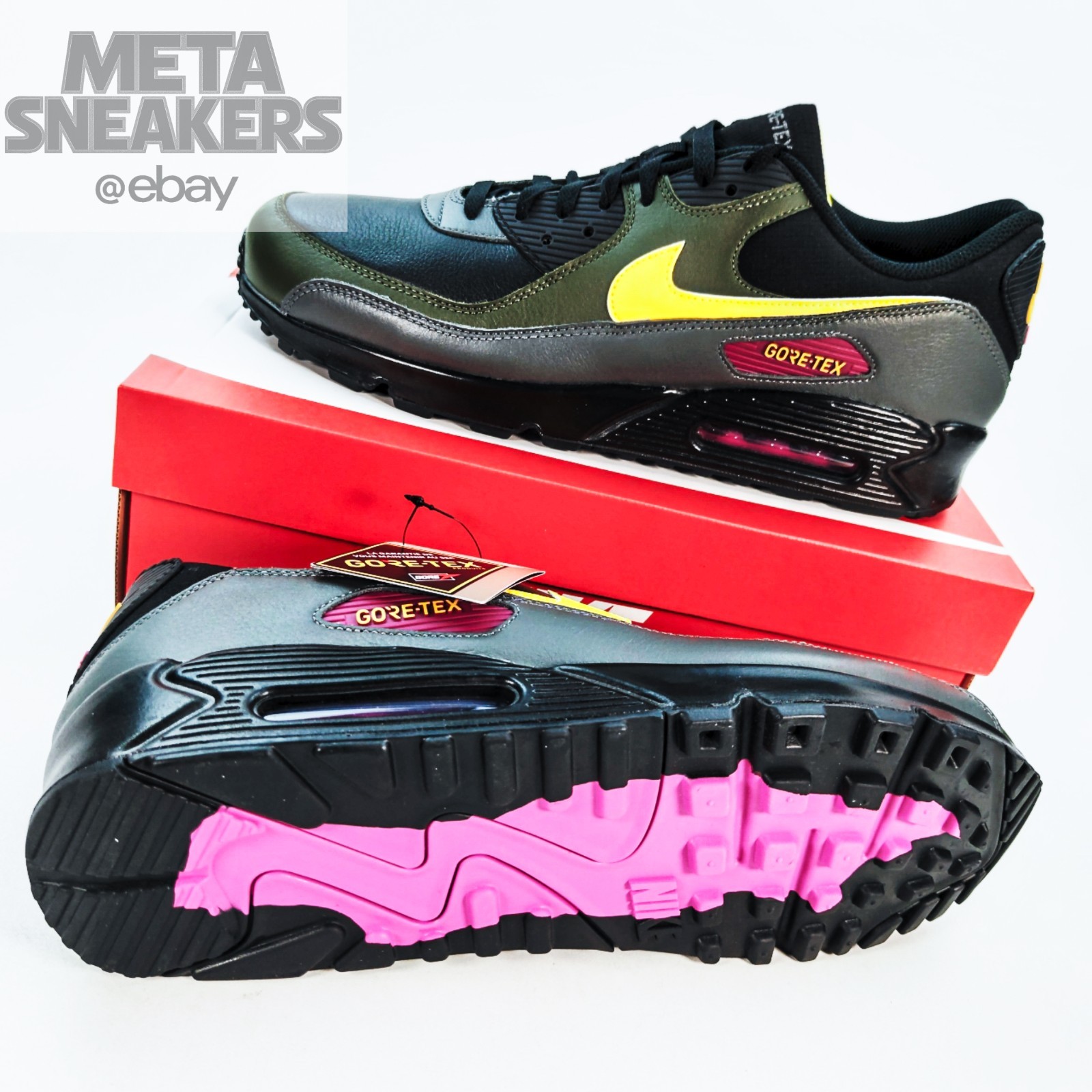 Nike US 14 Mens Black Yellow Grey Green Rare Retro Air Max 90 GTX DJ9779 001 New