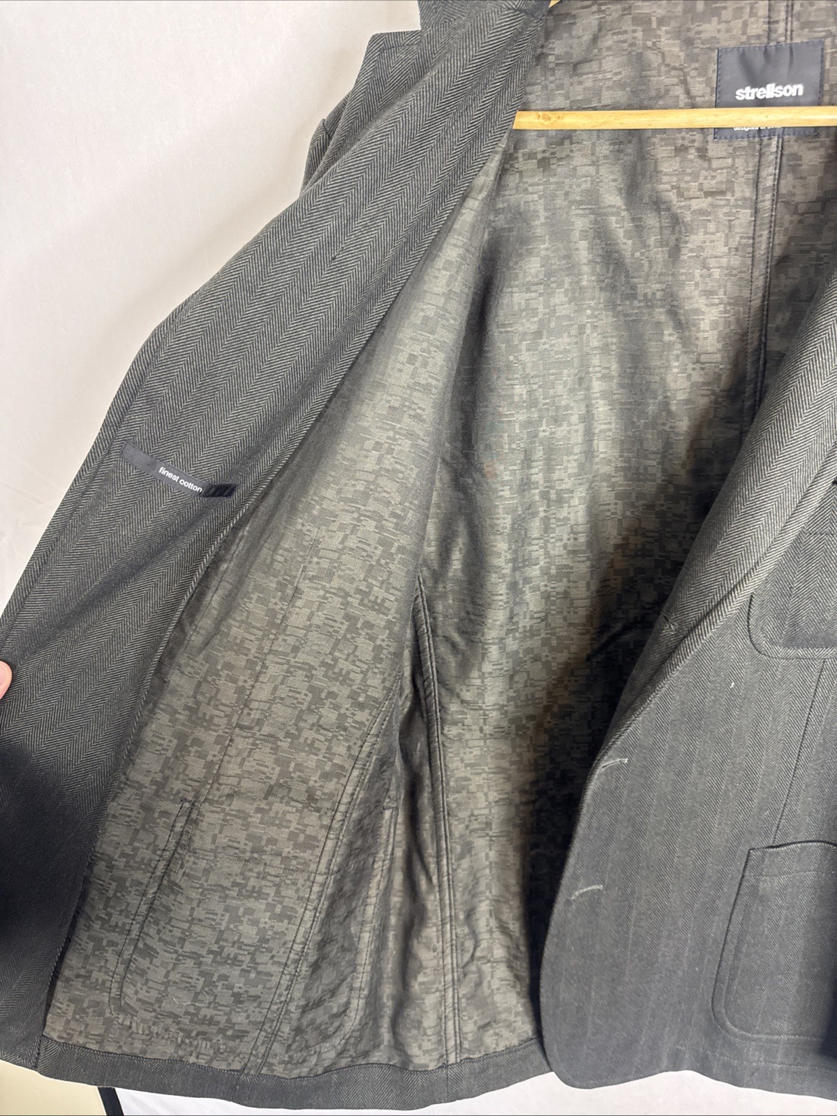 Strellson Blazer Men 44S Short Gray Herringbone Unstructured Sports Coat Cotton