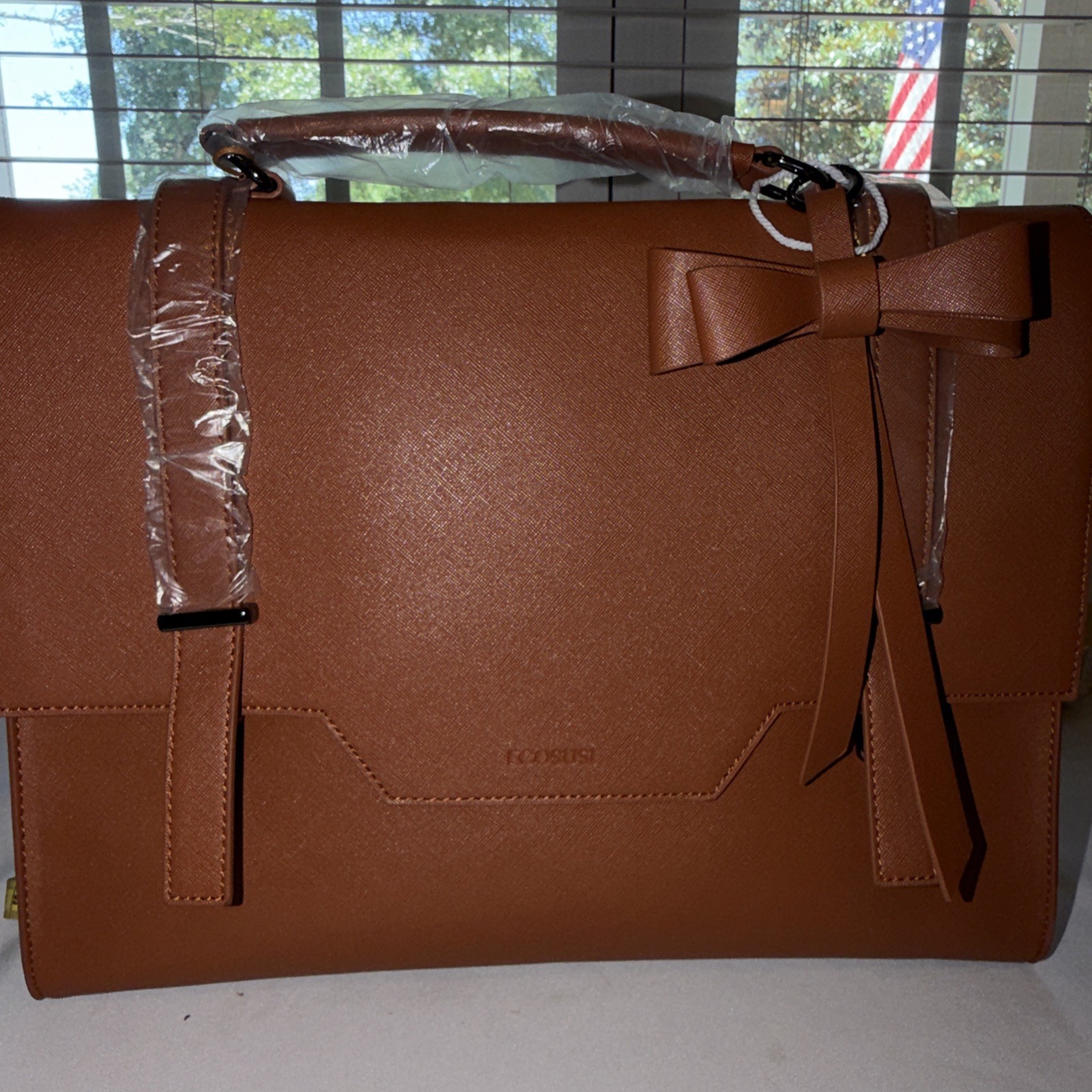Ecosusi Brown Vegan Leather Briefcase Messenger Laptop Bag
