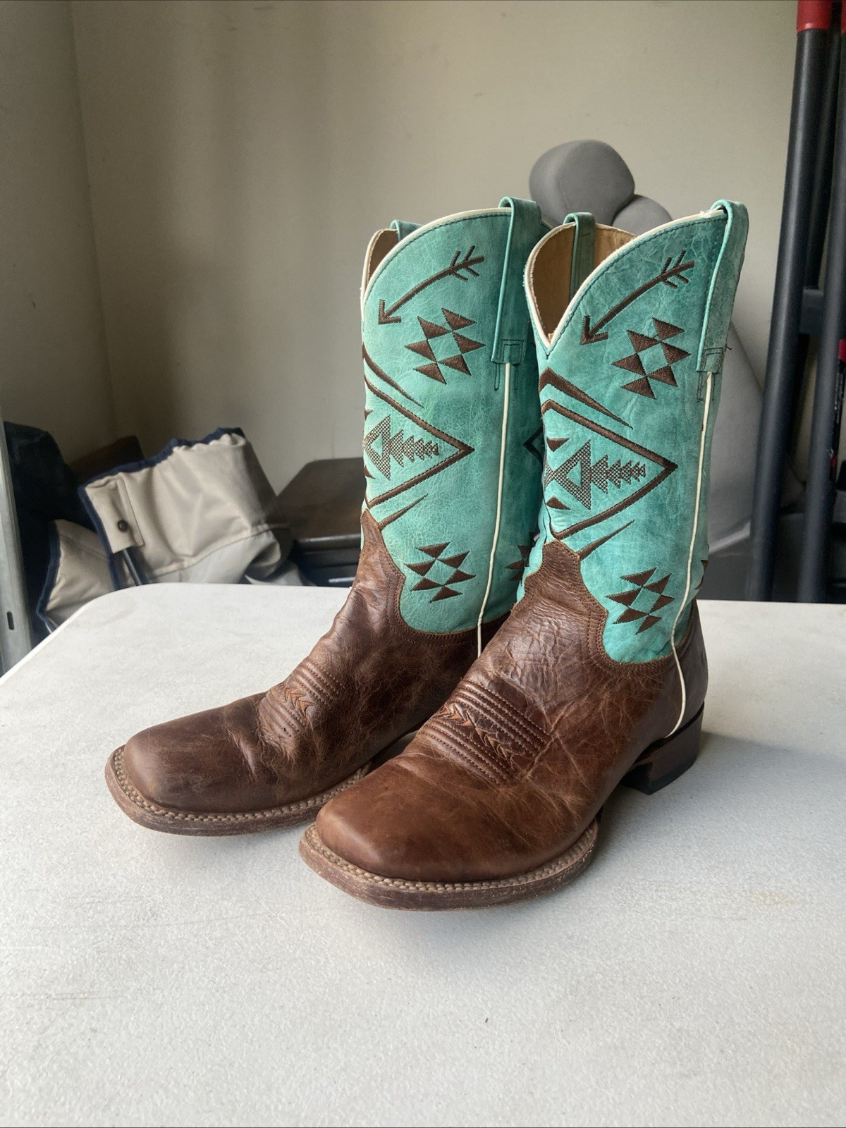 Roper Ladies Sq Toe Burnished Brown/ Teal Boot Size 9 Free Returns