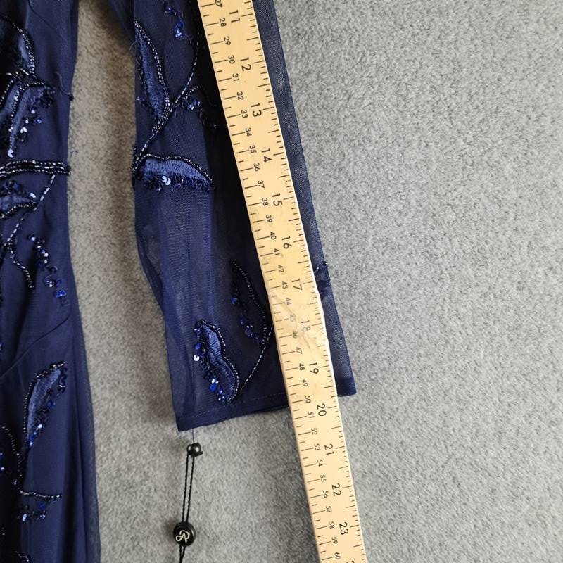 Adrianna Papell Long Sleeve Fully Beaded Mob Column Gown Women’s 10 Blue