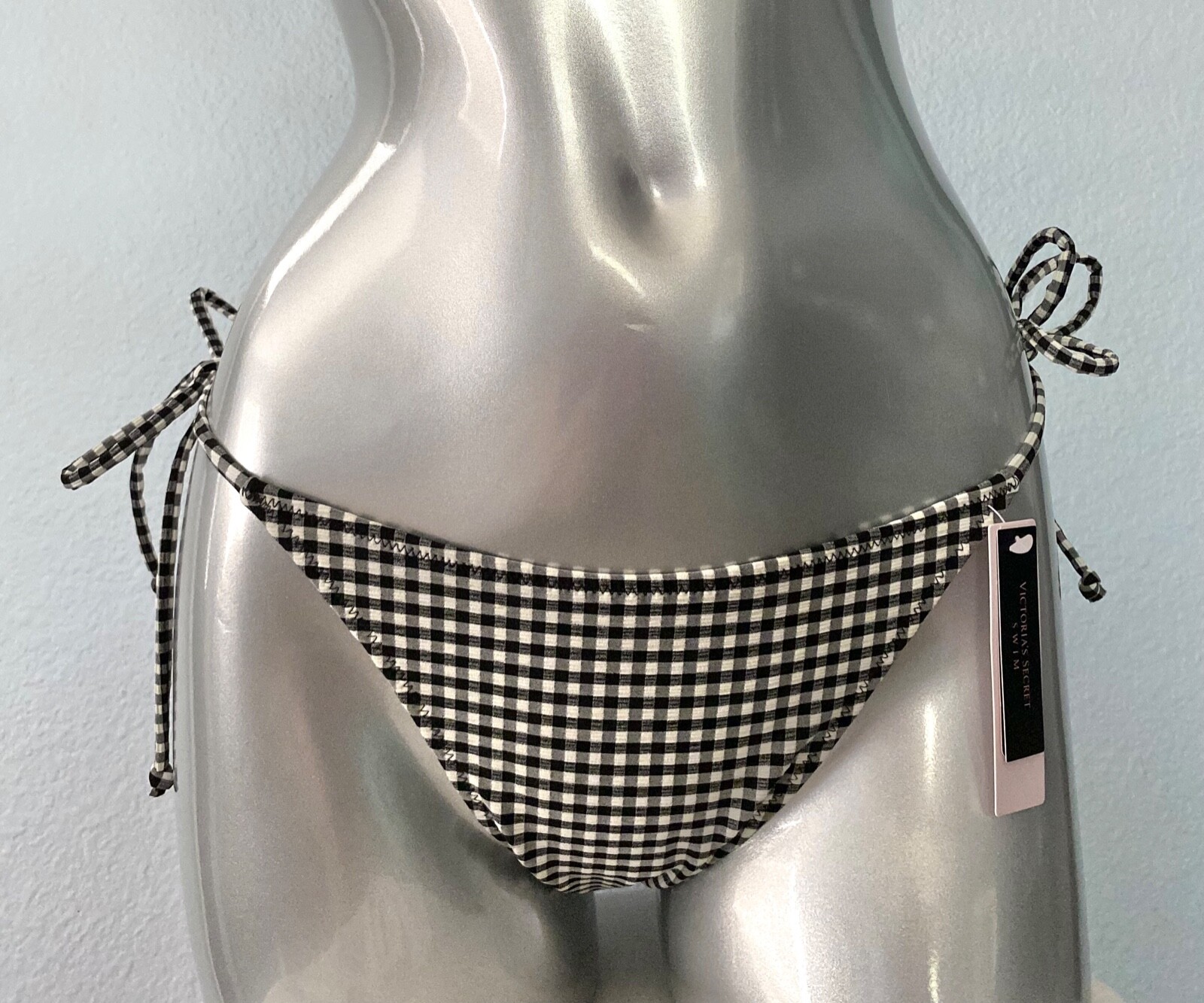 Victoria’s Secret Swim Bottom Nwt Black Gingham Swim Bikini String Side Tie