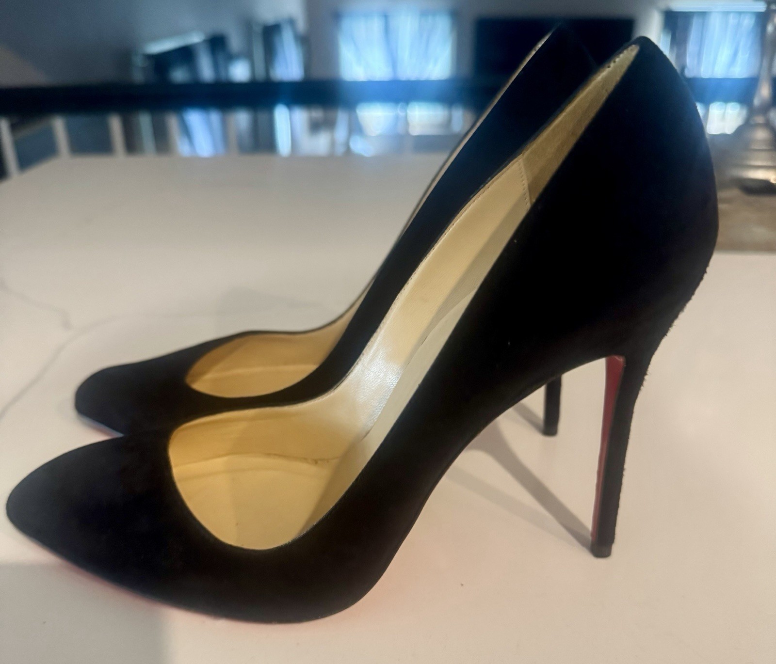 Christian Louboutin Black Suede Pointed Toe Stiletto Pumps US 9 Red Sole