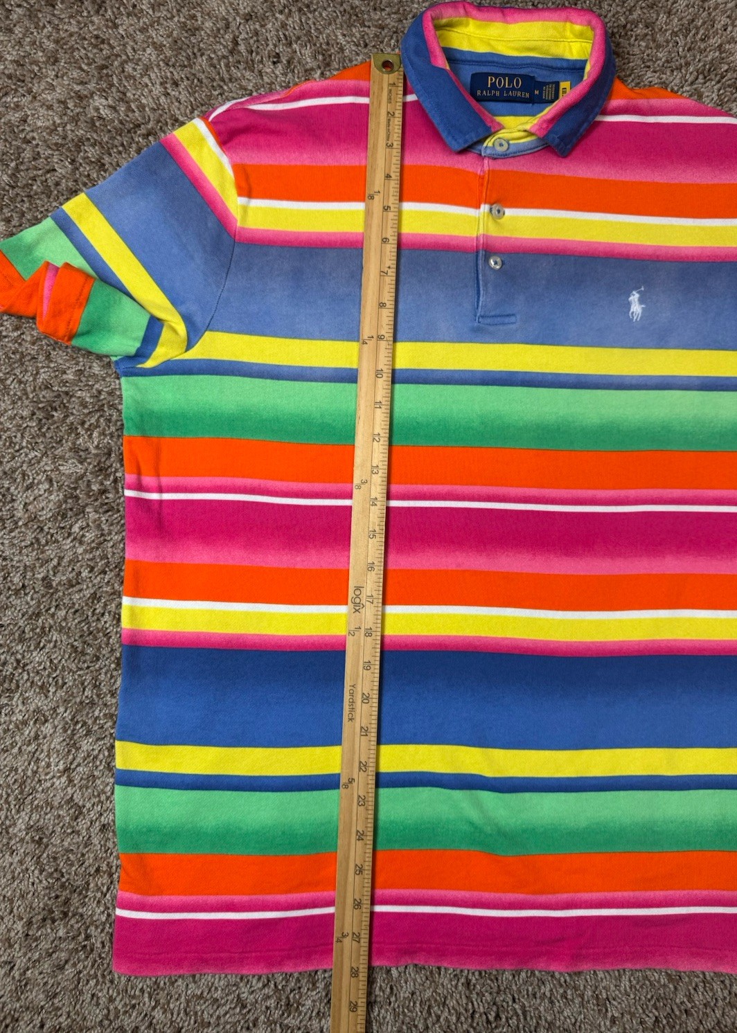 Ralph Lauren Polo Shirt Mens Medium Multicolor Striped Classic Fit Terry Spa