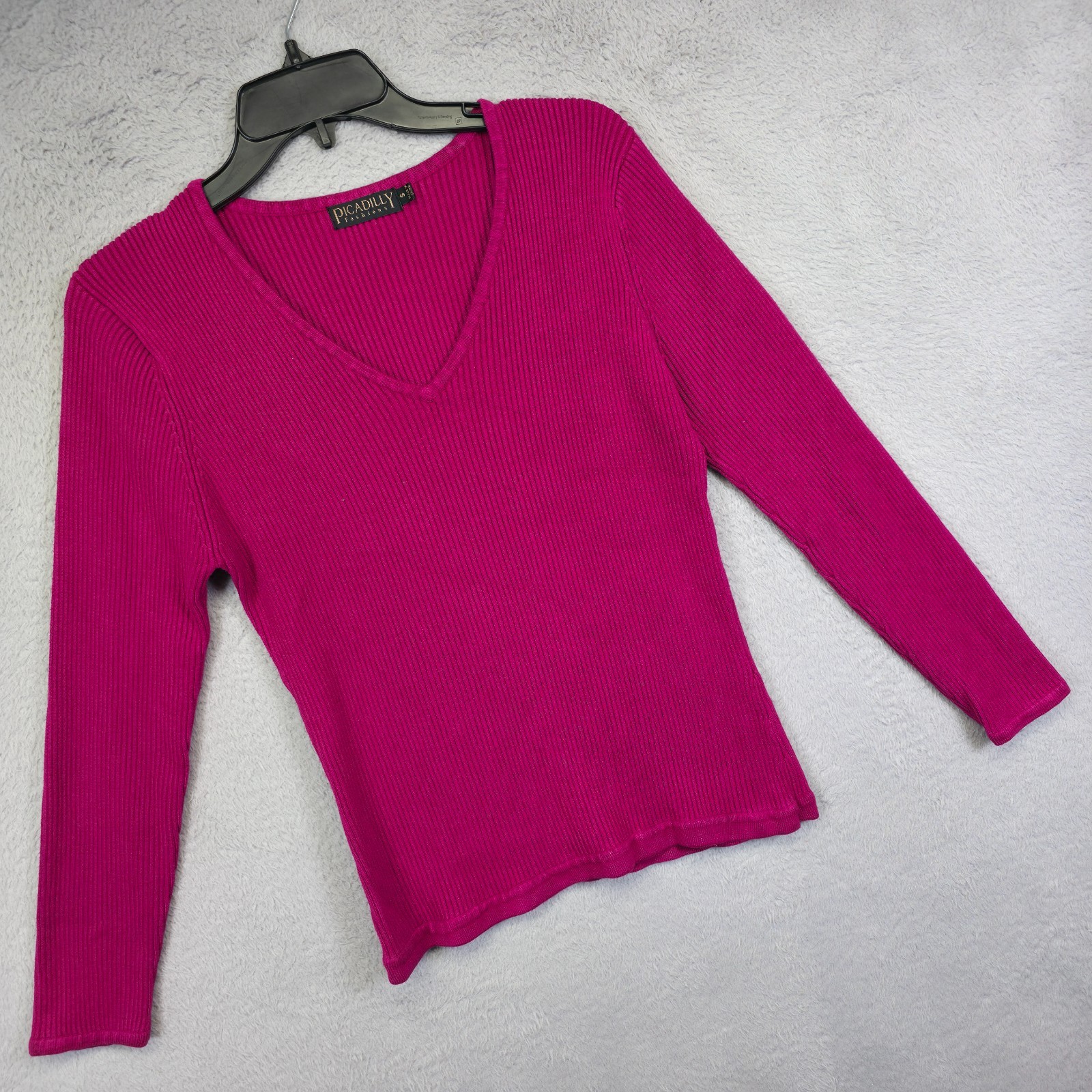 Picadilly Sweater Top Womens S Purple Ribbed Knit Stretch Fitted Y2K Minimalist