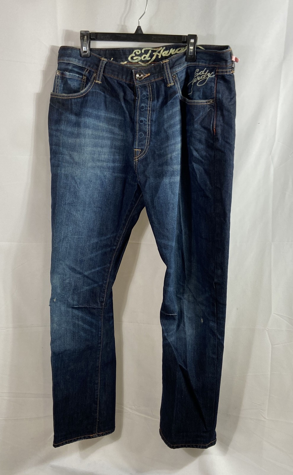 Vintage Y2K Ed Hardy Men’s Blue Skull Snake Graphic Button Fly Jeans Sz 38×32