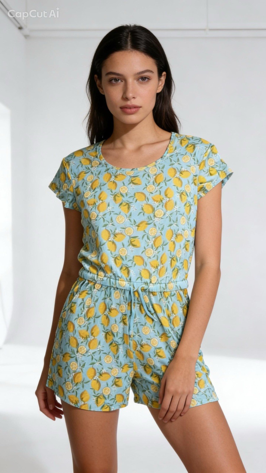 Alex’s Lemonade Stand Lemon Fruit Romper Size L Pockets Stretch Drawstring Waist