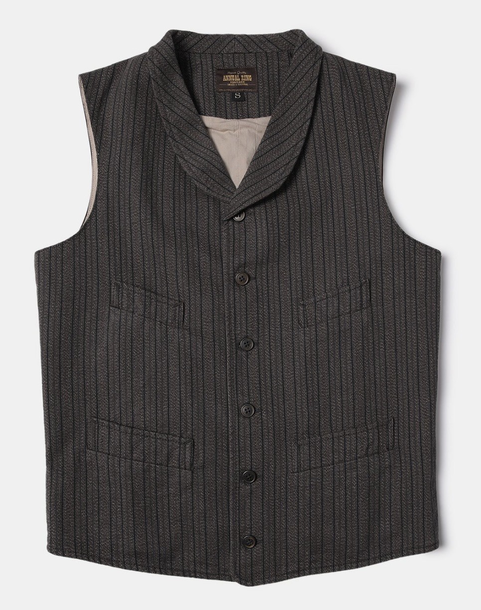 1920s French Salt & Pepper Striped Chambray Vest (Annual Ring) Men’s Size Small