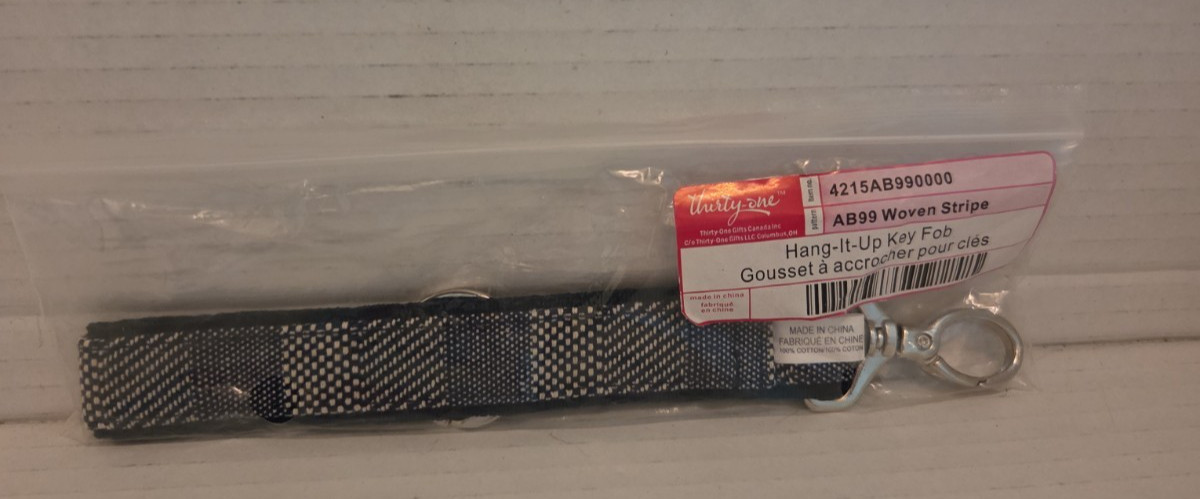 Thirty One 31 Hang It Up Key Fob Double Stripe Ring Clip Wristlet Strap NEW