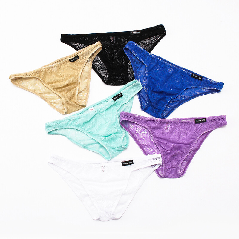 6PCS LOT Mens Lace Underwear Brief Panties Low Waist Sheer See Through Underpant