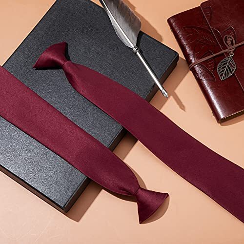 2 Pieces Men’s Clip on Ties 20 Inches Solid Color Clip on Ties Pre Burgundy