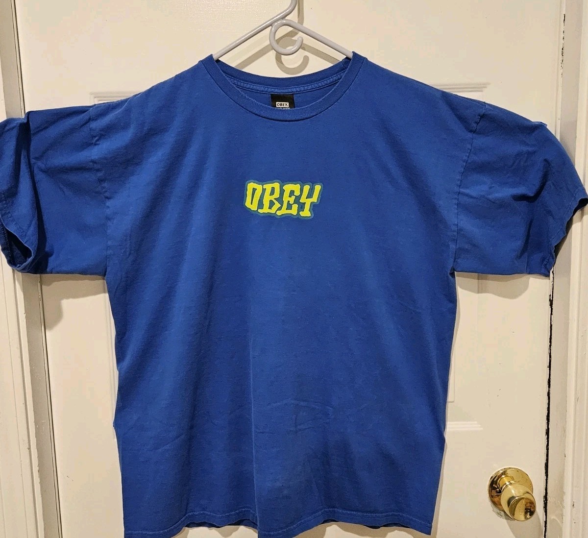 Obey Logo XL T-SHIRT ROYAL Blue Streetwear Hip Hop Skate GRAFFITI