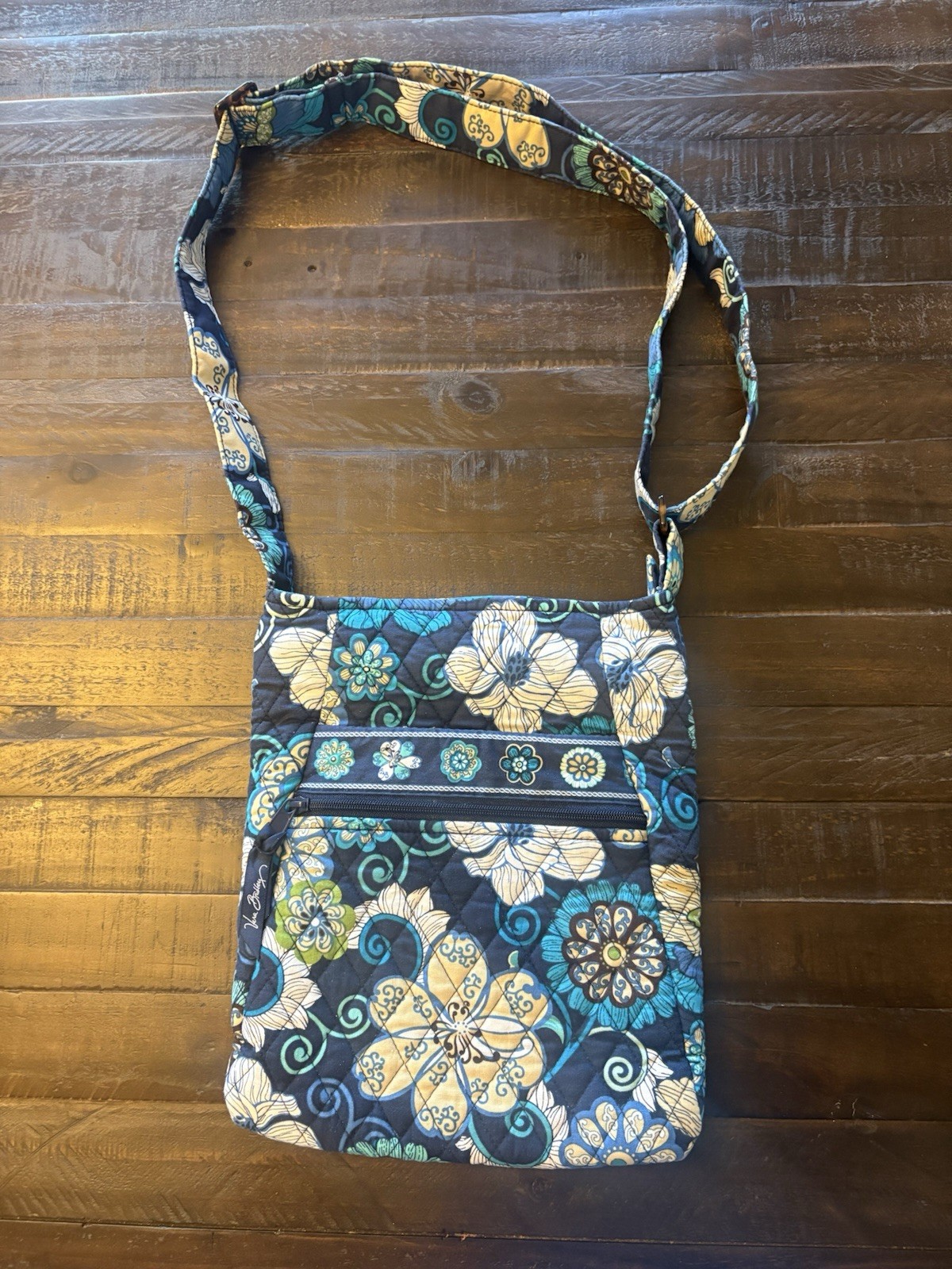 Vera Bradley Java Blue Retired Quilted Crossbody Shoulder Bag Floral Cotton