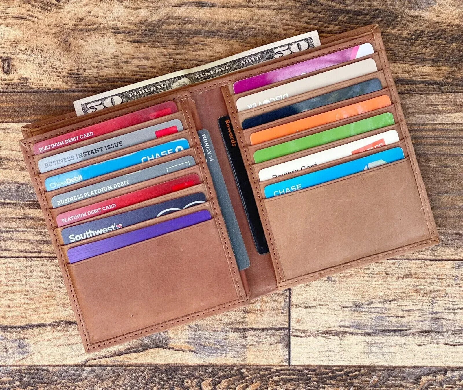 Men’s Genuine Leather Bifold Wallet Hipster Credit Card ID Holder RFID Blocking