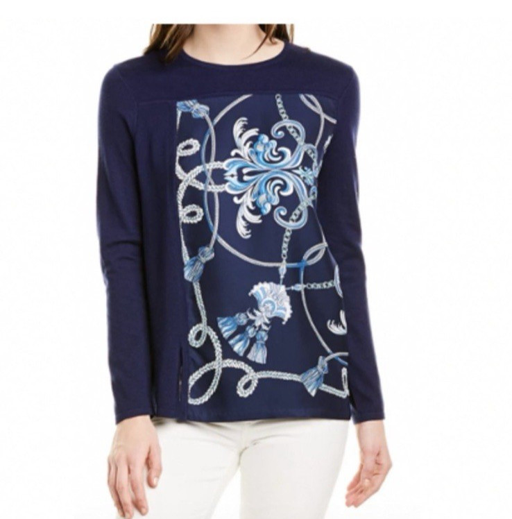 NWT J. McLaughlin Notting Sweater, Navy/White, Small