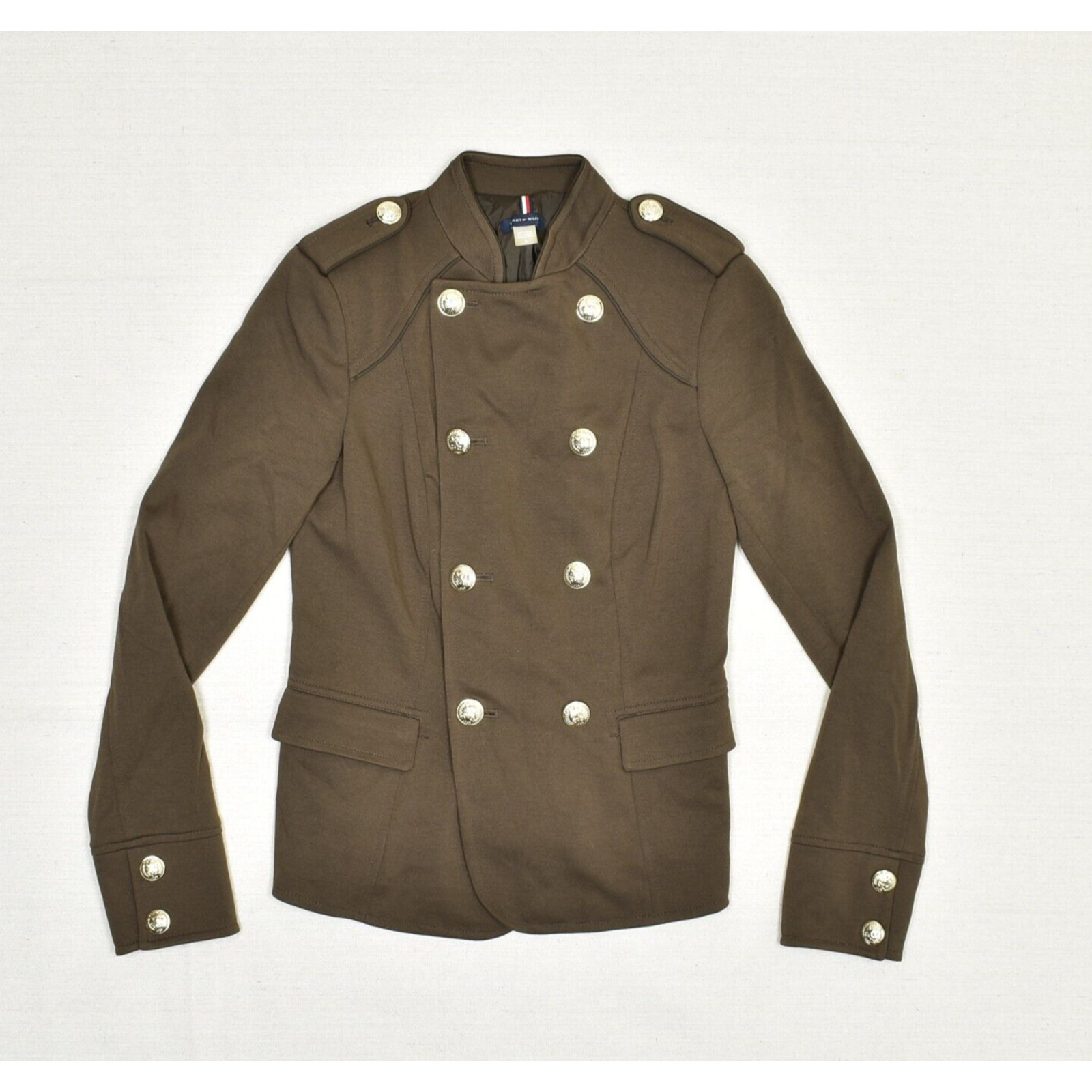 Tommy Hilfiger Women Double Breasted Blazer Jacket Solid Polyester Brown Size 0