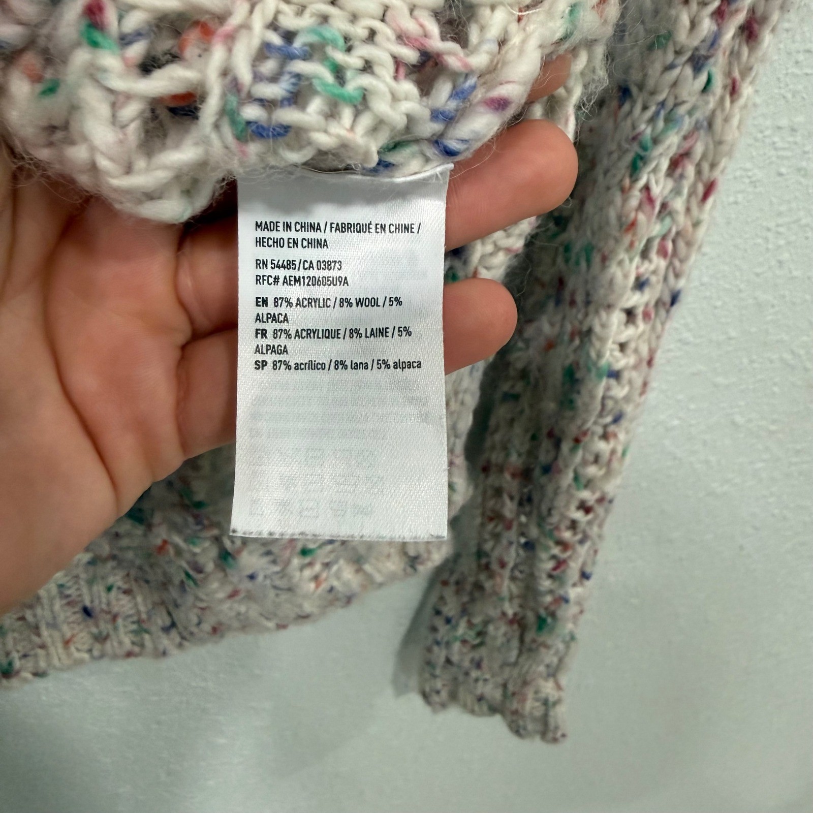 American Eagle Confetti Open Knit Sweater Cream Multi Wool Alpaca XS Womens