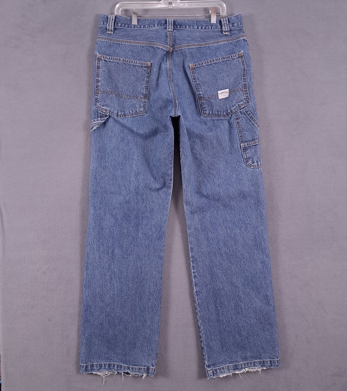Signature Levis Jeans Mens 34 X 34 Blue Denim Carpenter Hammer Loop Workwear