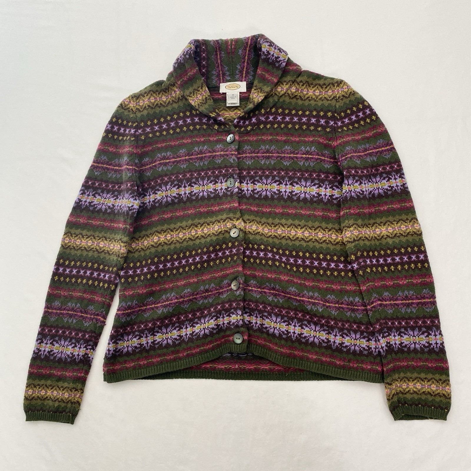 Talbots Cardigan Sweater Womens Medium Vintage Cotton Blend Striped Cabincore