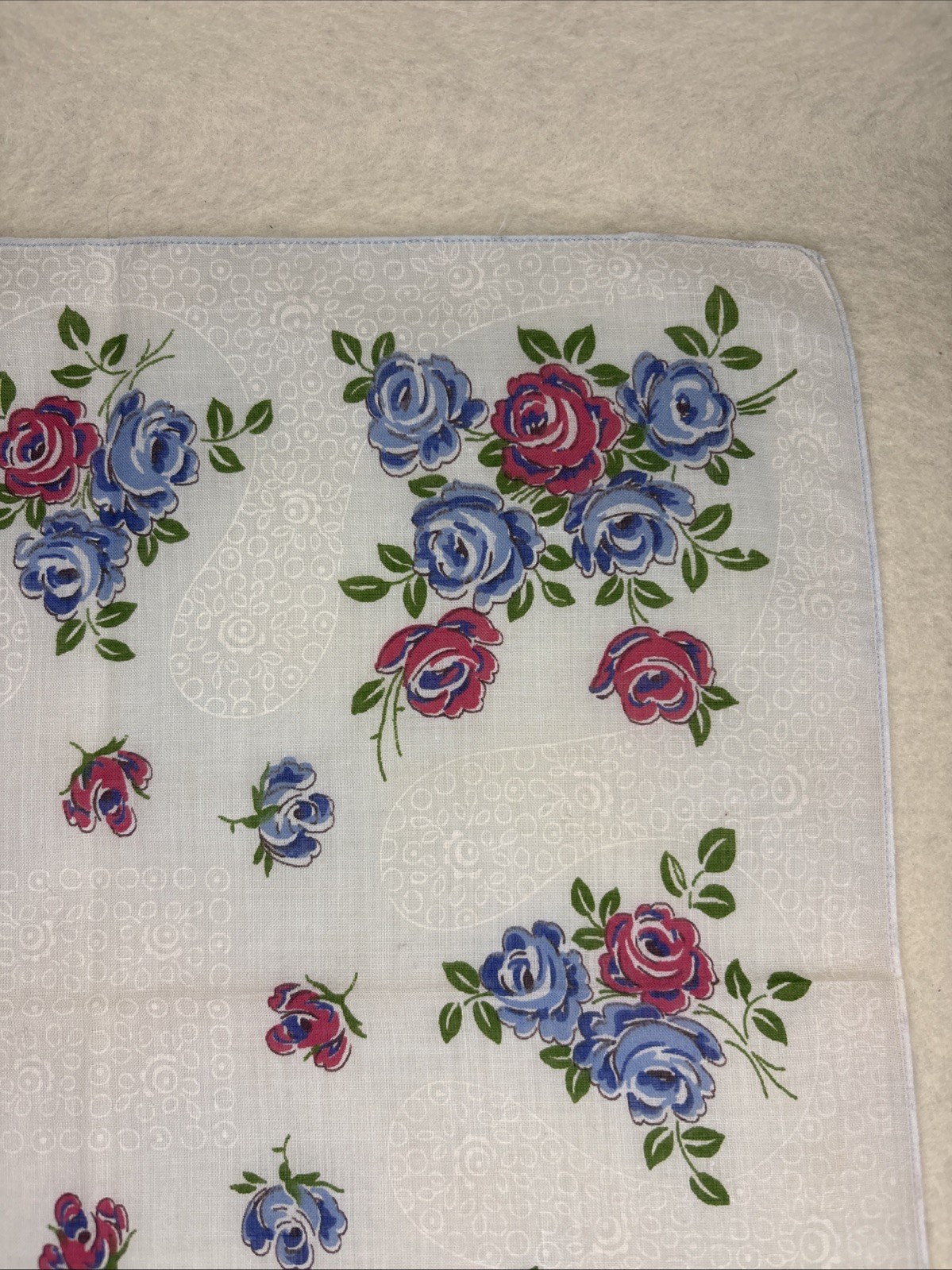 Vintage Floral Handkerchief Pink Green Blue Hanky 12.75″ x 12.75″