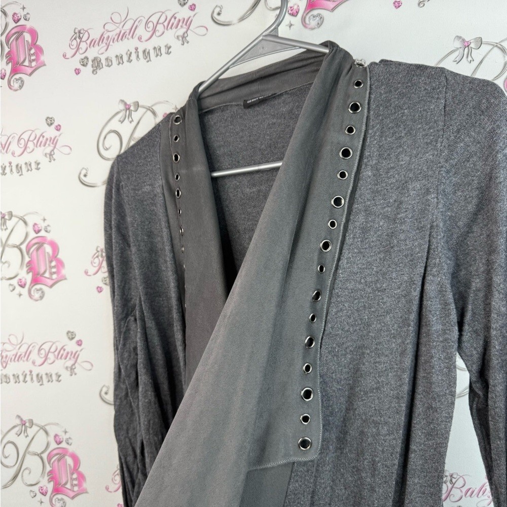 Gerry Weber sweater open front waterfall Charcoal Cardigan with Eyelet Accents