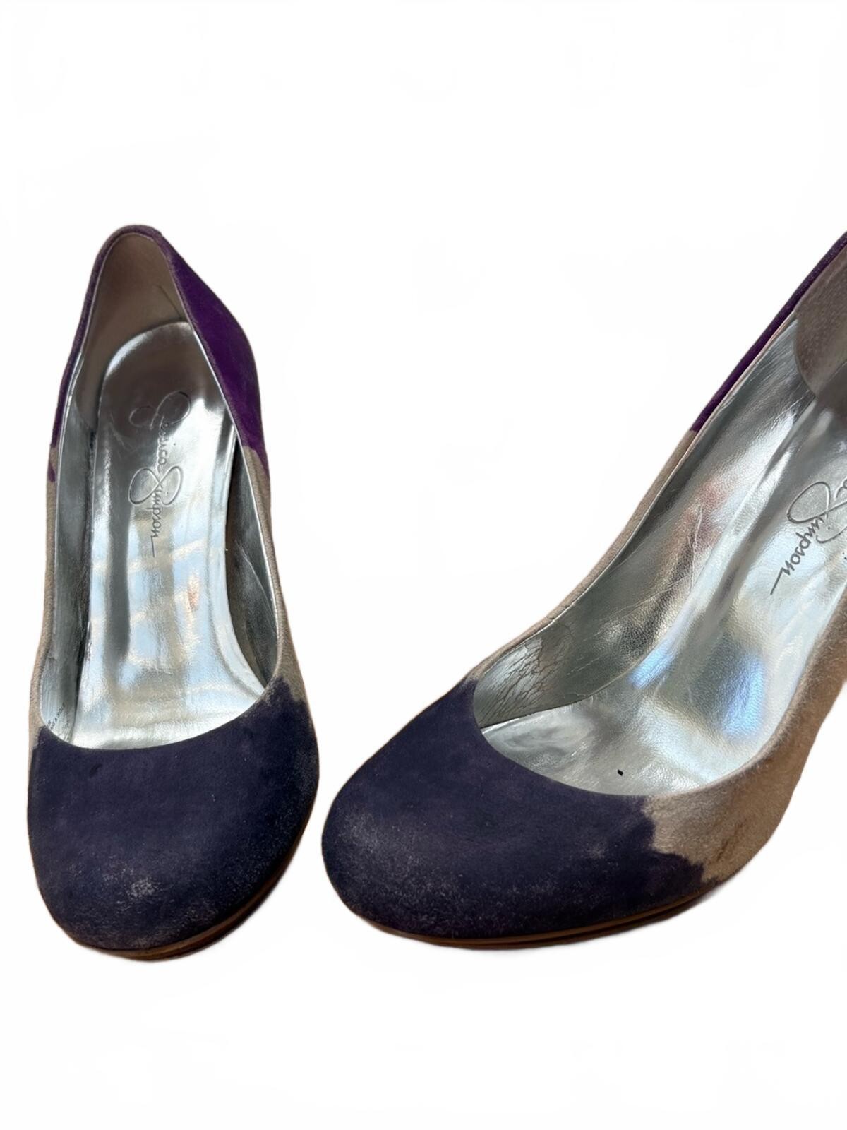 Jessica Simpson Purple, Tan and Dark Purple Suede Colorblock High Heels