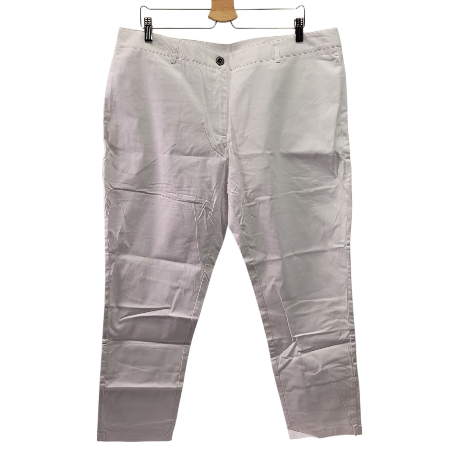 Women’s Low Waist Slightly Stretch Cotton Cropped Chino White Pants Casual XXL