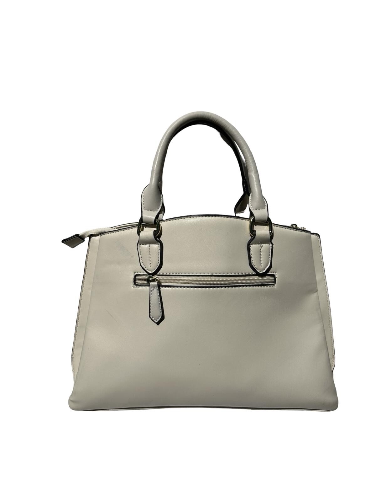 BCBG Cream Ivory Satchel Handbag Faux Leather Tote Purse Gold Hardware