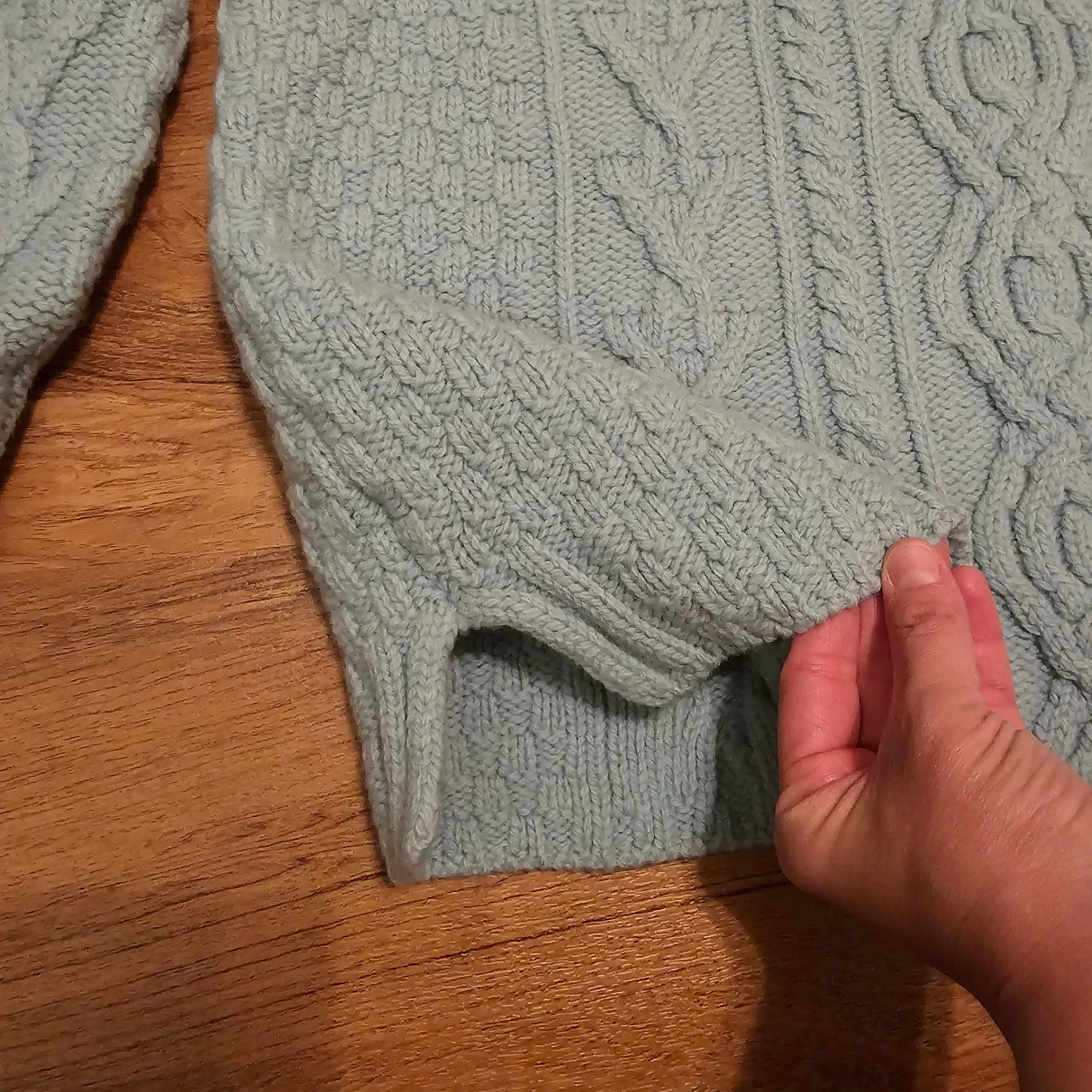 Aran Crafts Ireland 100% Merino Wool Cable Knit Fisherman Sweater Blue XL