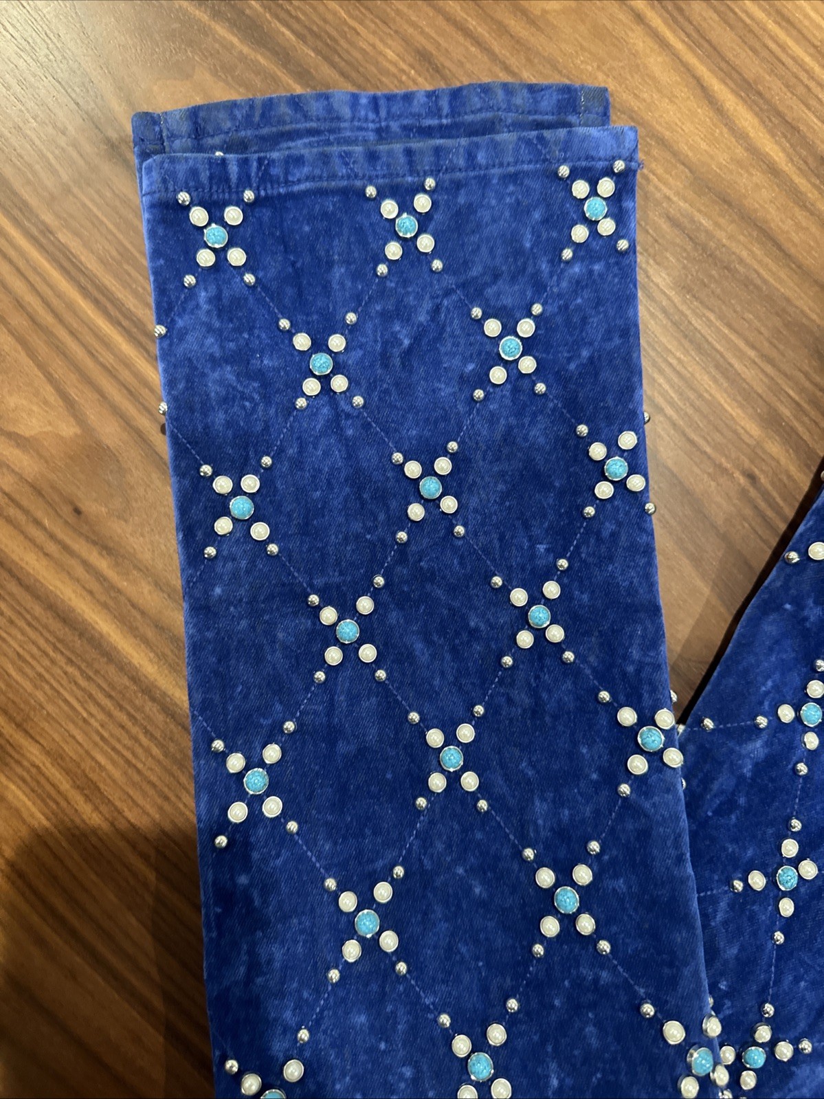 Viscious Velvet Jean Royal Size 30×34 Embellished Turquoise/Pearl/Studded Jewels