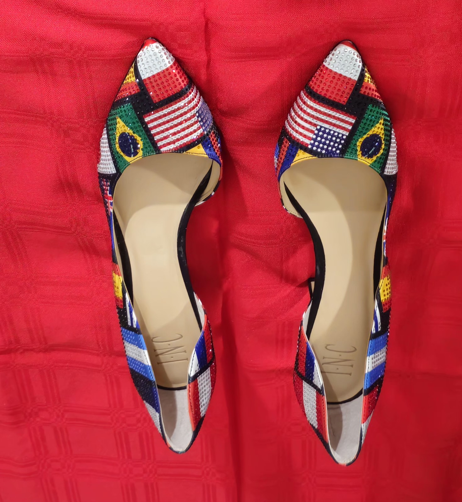 International Flag Inspired World Cup Rhinestone Pumps INC Women’s Size 10