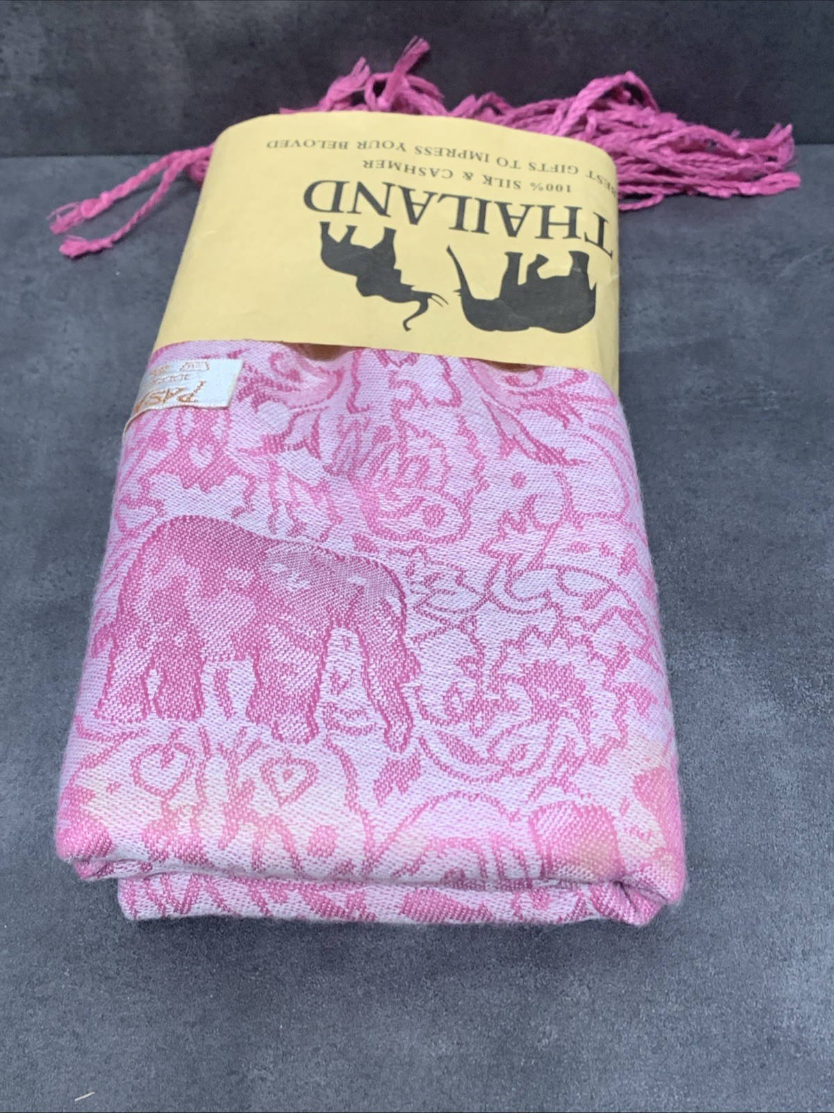 100% Silk and Cashmere Thailand Pashmina Scarf Color Light Pink & Dark Pink READ