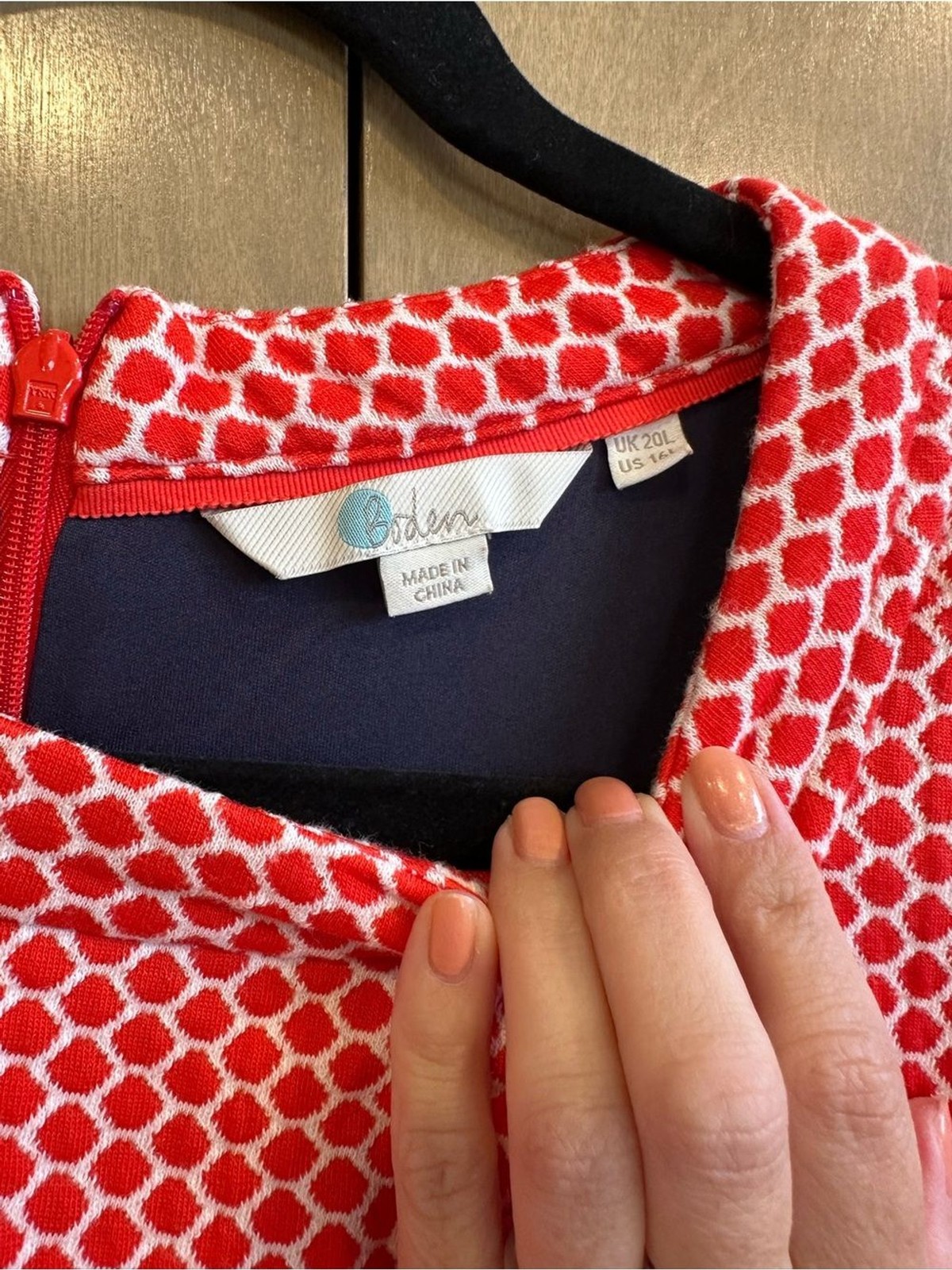 Boden Red White Geometric Shift Dress Pockets Lined Size 16