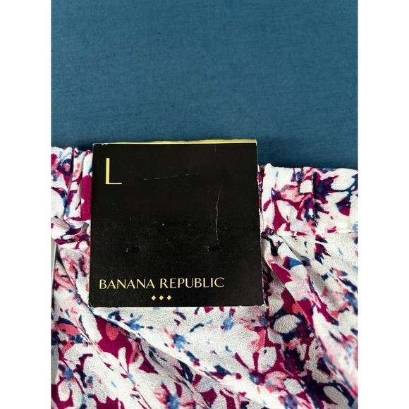 Banana Republic Floral Midi Skirt Pink Blue White Elastic Waist Slit Large NWT