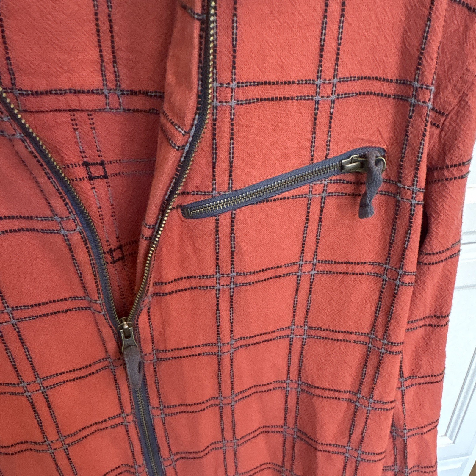 Without Walls Orange blue plaid pattern zip up with zipper pocket medium