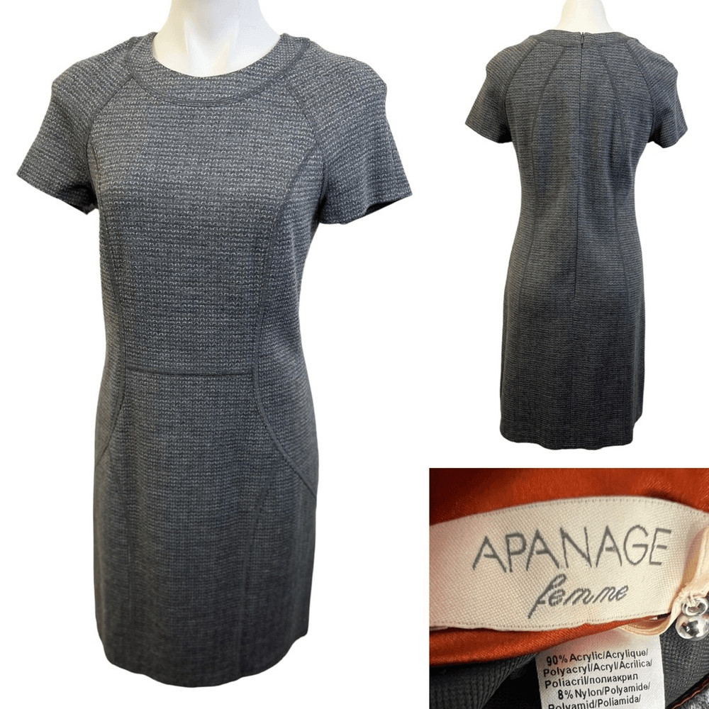 Apanage Femme dress S/M gray short sleeve ponte knit stretch sheath office