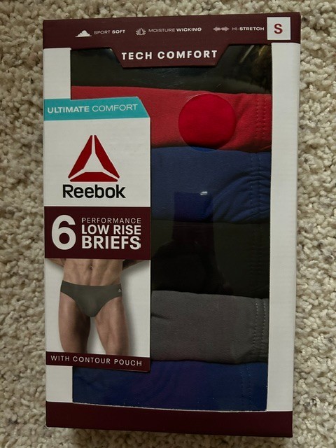 Reebok Performance Tech Comfort Low Rise Briefs, Small, Pkg. of 6, NEW
