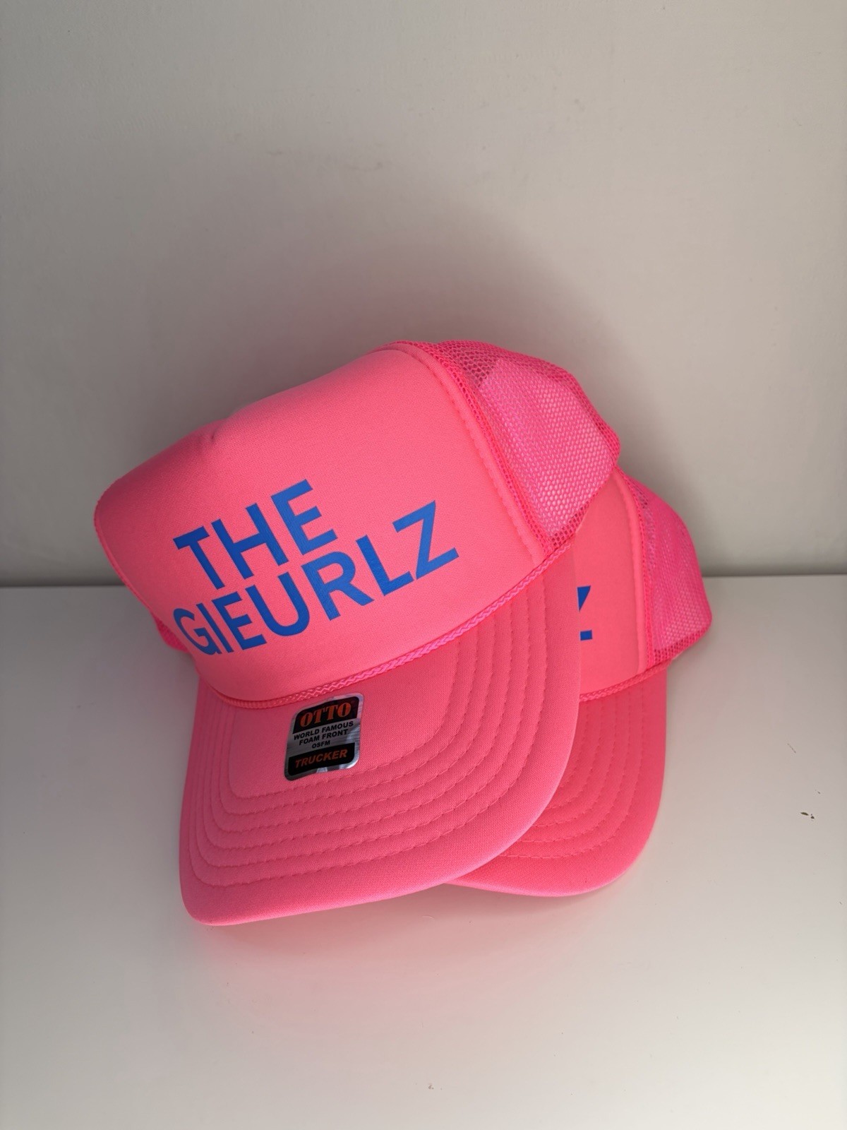 Becky Robinson “THE GIEURLZ” Matching Trucker Hats Neon Pink Best Friends Set 2