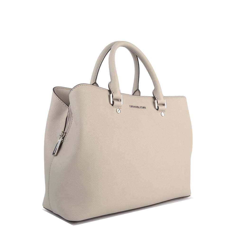 New Michael Kors Savannah Saffiano Leather Large Satchel cement silver bag tote