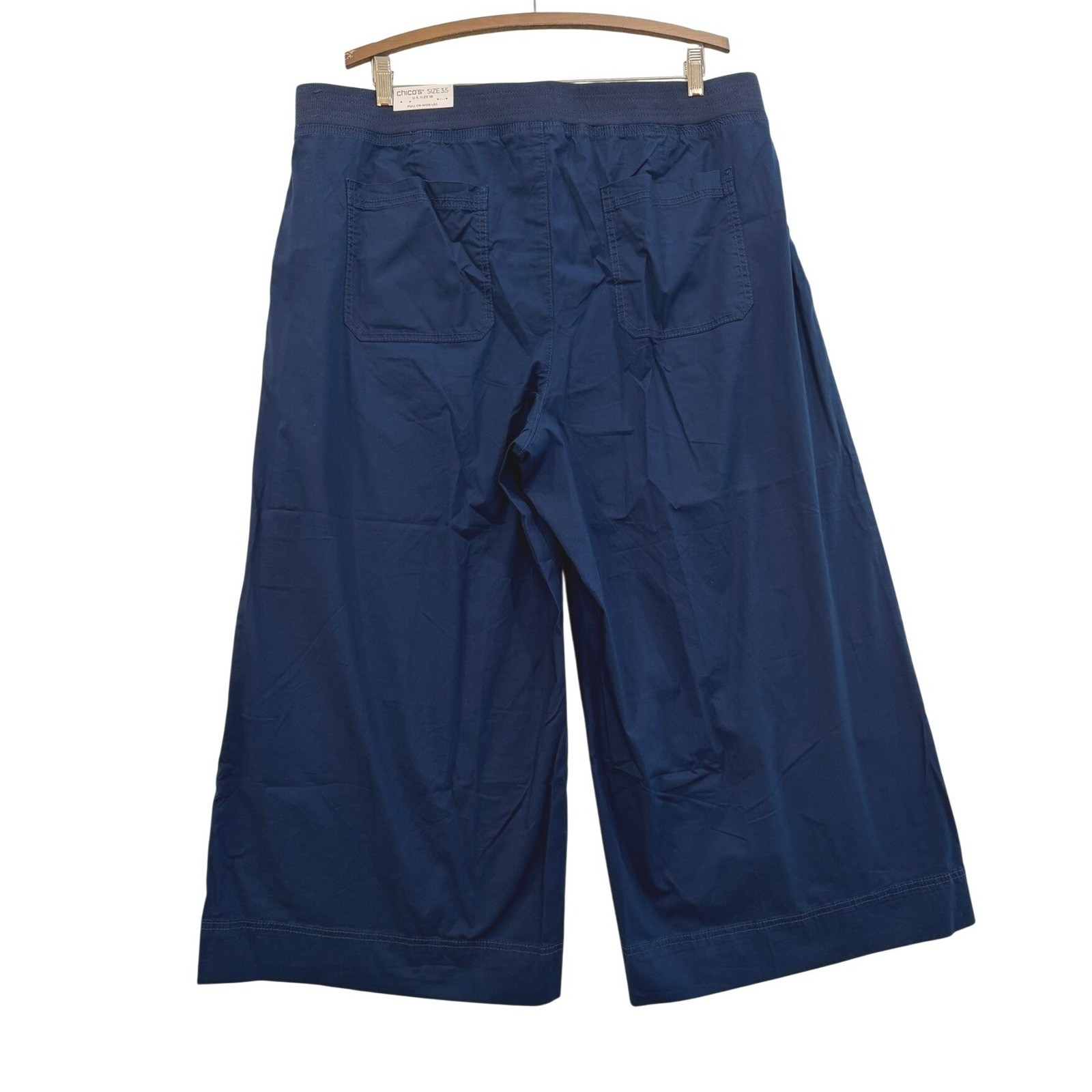 Chicos Pull On Poplin Culotte Wide Leg Crop Pants Navy Blue 3.5 US 18