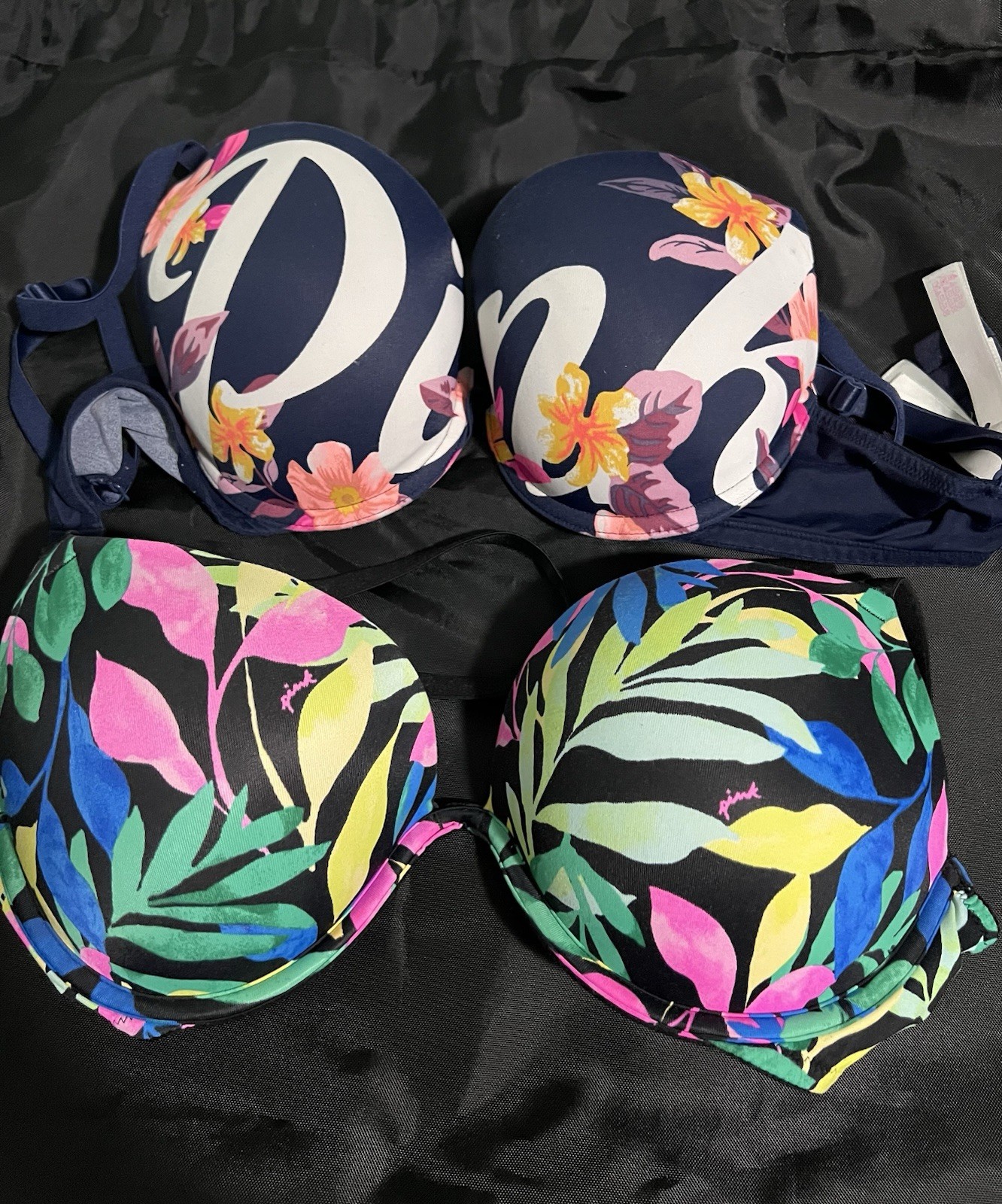 Two Victoria’s Secret PINK Tropical Floral Padded Bras. Multicolor size 32DD