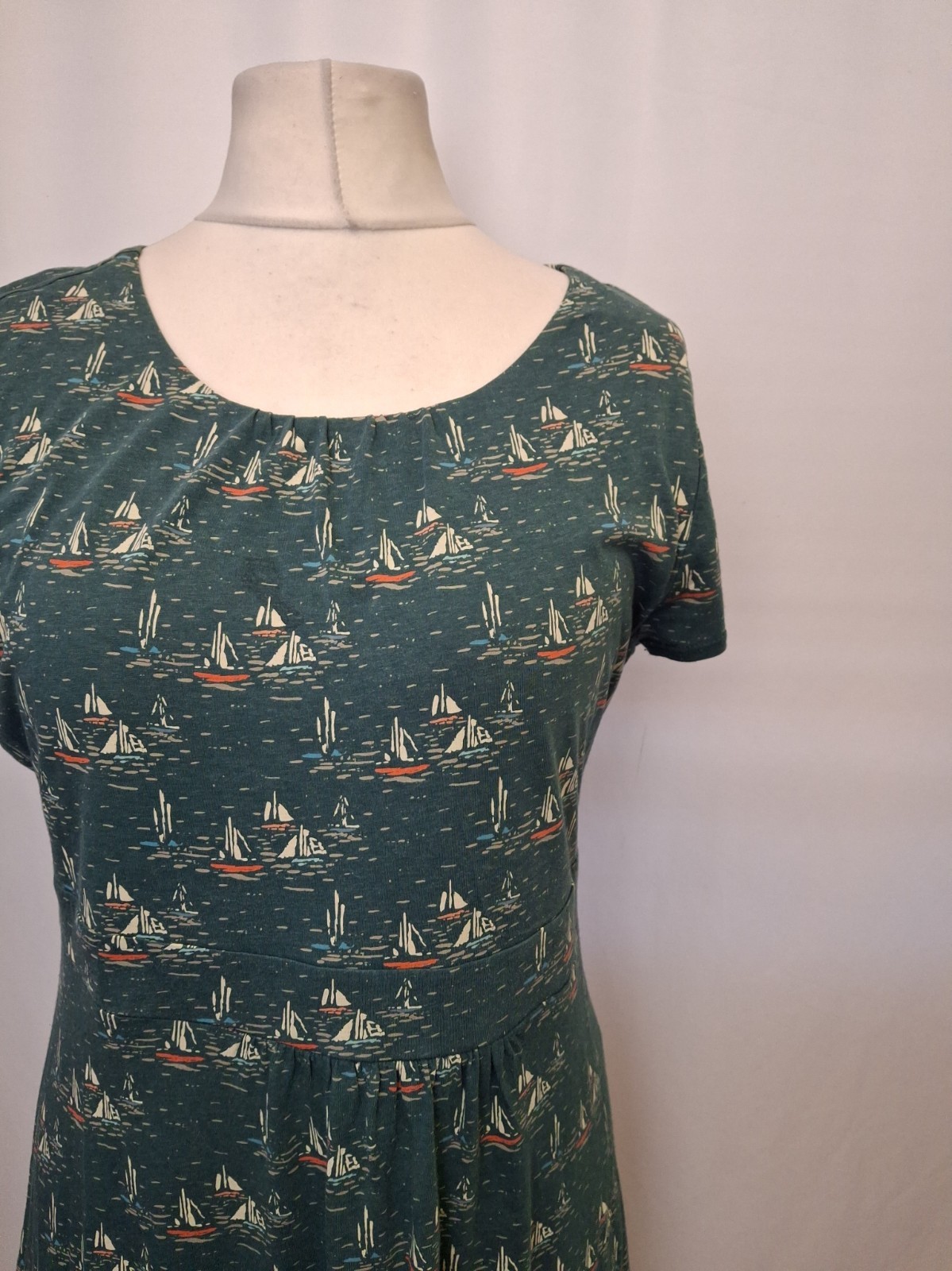 Seasalt Cornwall Carnmoggas dress dark green marine boat print uk16 E5671