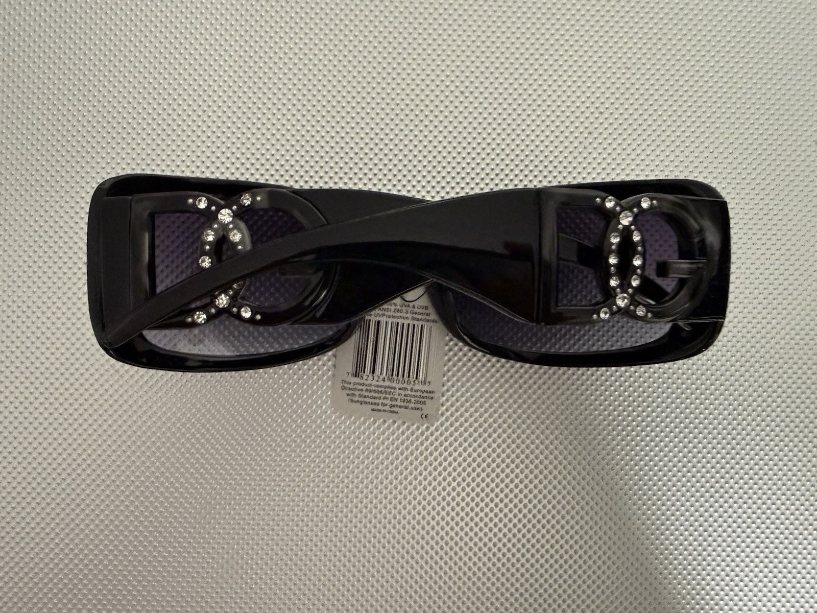 Unisex Rectangle Sunglasses Black Plastic Frame Black Tinted Rhinestone A3